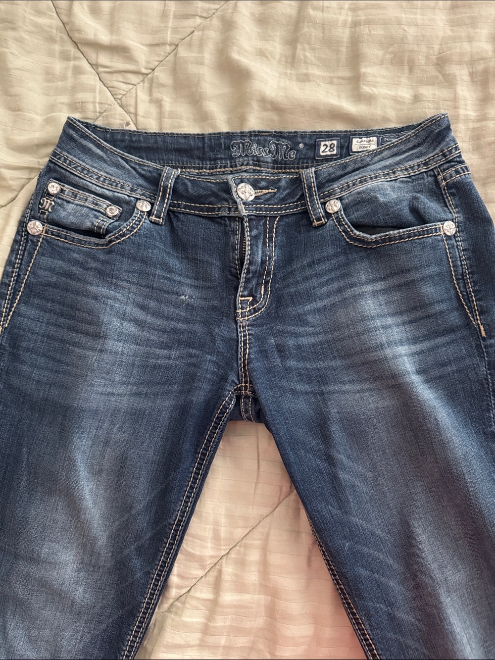Miss Me Blue Skinny Jeans with Embroidered Back Pockets - Picture 3 of 8